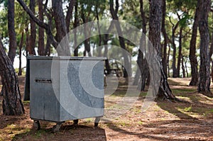 Trash Container in Forest