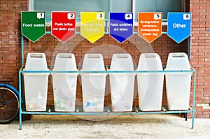 6 trash containers for garbage separation