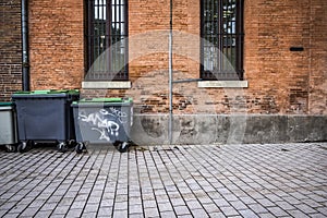 Trash containers in a street in Toulouse France