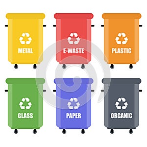 Trash in garbage cans with sorted garbage vector icons
