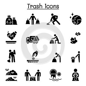 Trash, garbage, rubbish, dump, refuse icon set