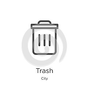 trash icon vector from city collection. Thin line trash outline icon vector illustration. Outline, thin line trash icon for
