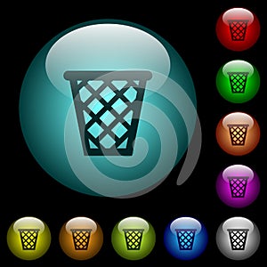 Trash icons in color illuminated glass buttons