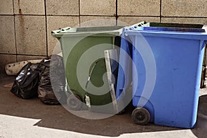 Trash of large wheelie bins for rubbish, recycling and garden waste