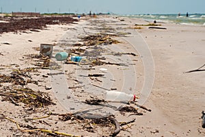 Trash on a Louisiana Beach from a Hurricane