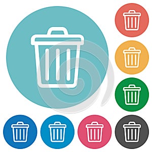 Trash outline flat round icons