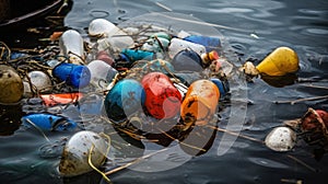 trash plastic bottles drifting in the ocean. Generative AI