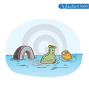 trash polluting waters, Vector photo