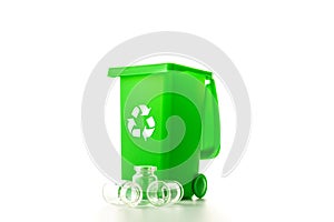 Trash recycle. Bin container for disposal garbage waste and save environment. Green dustbin for recycle glass can trash isolated