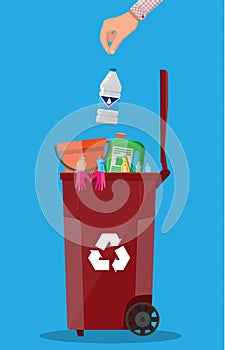 Trash recycle bin container full of plastic things