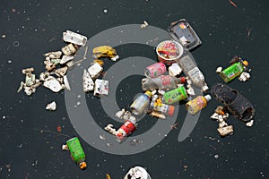 Trash on a river in Shimbashi, Tokyo