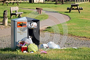 Trash or rubbish bin overflowing.