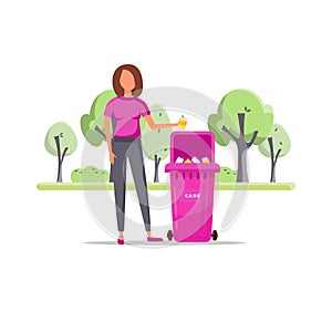 Woman hand throws garbage