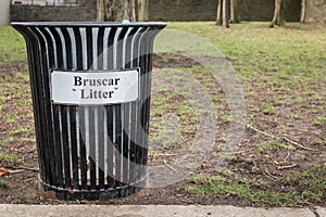 Trash timber litter bin Bruscar in a public park