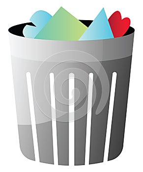 Trashbin with trash inside vector illustration on a
