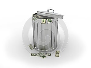 Trashcan with dollars photo