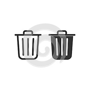 Trashcan icon. Carbage can symbol. Flat shape delete sign. Trash container and recycling bin logo. Vector illustration image.