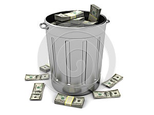 Trashcan with money