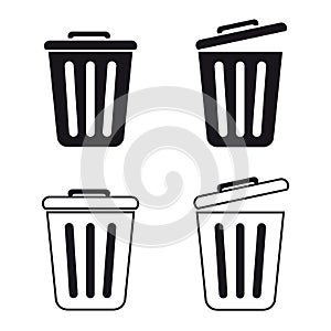 Trashcan Set - Vector Illustration - Isolated On White