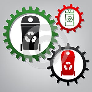 Trashcan sign illustration. Vector. Three connected gears with i