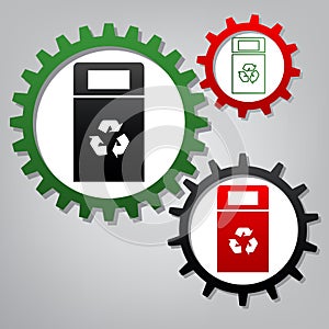 Trashcan sign illustration. Vector. Three connected gears with i