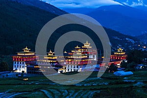 Trashi Chhoe Dzong in night , Thimphu , Bhutan