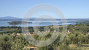 Trasimeno lake, Maggiore isle and Minore isle, panoramic view photo