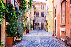 Trastevere. Beautiful old street in Trastevere. Rome, Italy