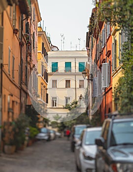 Trastevere district, Rome, Italy, view of rione Trastevere, Roma, with historical narrow streets, Municipio I, west bank of Tiber