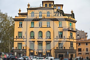 Trastevere district, Rome, Italy, view of rione Trastevere, Roma, with historical narrow streets, Municipio I, west bank of Tiber