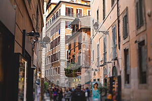 Trastevere district, Rome, Italy, view of rione Trastevere, Roma, with historical narrow streets, Municipio I, west bank of Tiber