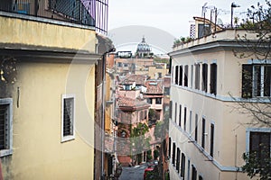 Trastevere district, Rome, Italy, view of rione Trastevere, Roma, with historical narrow streets, Municipio I, west bank of Tiber