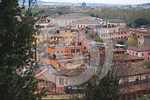 Trastevere district, Rome, Italy, view of rione Trastevere, Roma, with historical narrow streets, Municipio I, west bank of Tiber