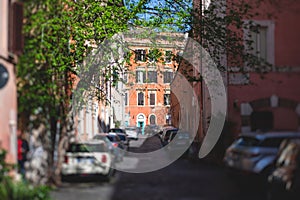 Trastevere district, Rome, Italy, view of rione Trastevere, Roma, with historical narrow streets, Municipio I, west bank of Tiber