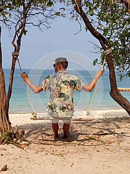 Trat Thailand beautiful tropical island beach - Koh Kham, Trat Thailand Pattaya Asia, young men on vacation in Thailand