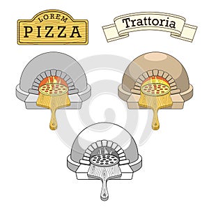 Trattoria pizza oven emblem design vector