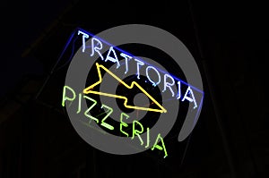 Trattoria and pizzeria neon sign