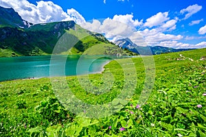 Traualpsee at Tannheimer Tal, beautiful mountain scenery in Alps at Tannheim, Reutte, Tirol - Austria