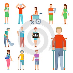 Trauma accident fracture human body safety vector people silhouette cartoon flat style illustration.