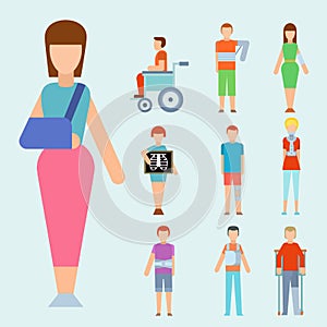 Trauma accident fracture human body safety vector people silhouette cartoon flat style illustration.
