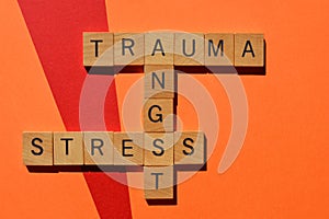 Trauma, angst, stress, words as crossword