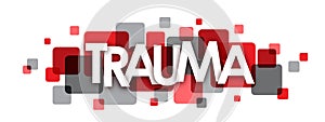 TRAUMA red and grey overlapping squares banner