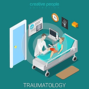 Traumatology hospital ward interior flat isometric vector 3d