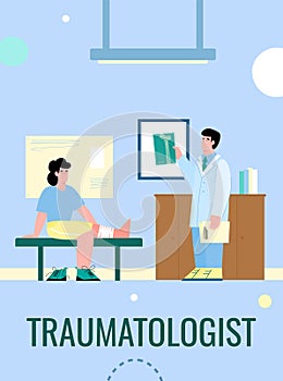 Traumatology medicine banner with doctor traumatologist vector illustration.