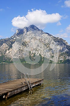 Traunsee lake with Traunstein mountain in background. Salzkammergut, Austria.