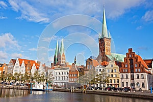 Trave river in Lubeck old town, Germany