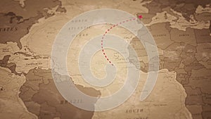 Travel, adventure and discovery. Old world map animation