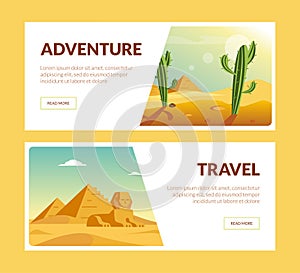 Travel Adventure Horizontal Banners Set, Summer Holidays Vector Illustration