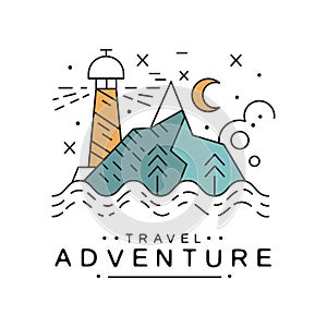 Travel adventure logo design, sea cruise emblem, nautical badge, outdoor activity vector Illustration