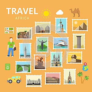 Travel Africa Egypt Pyramid Sphinx collage flat vector